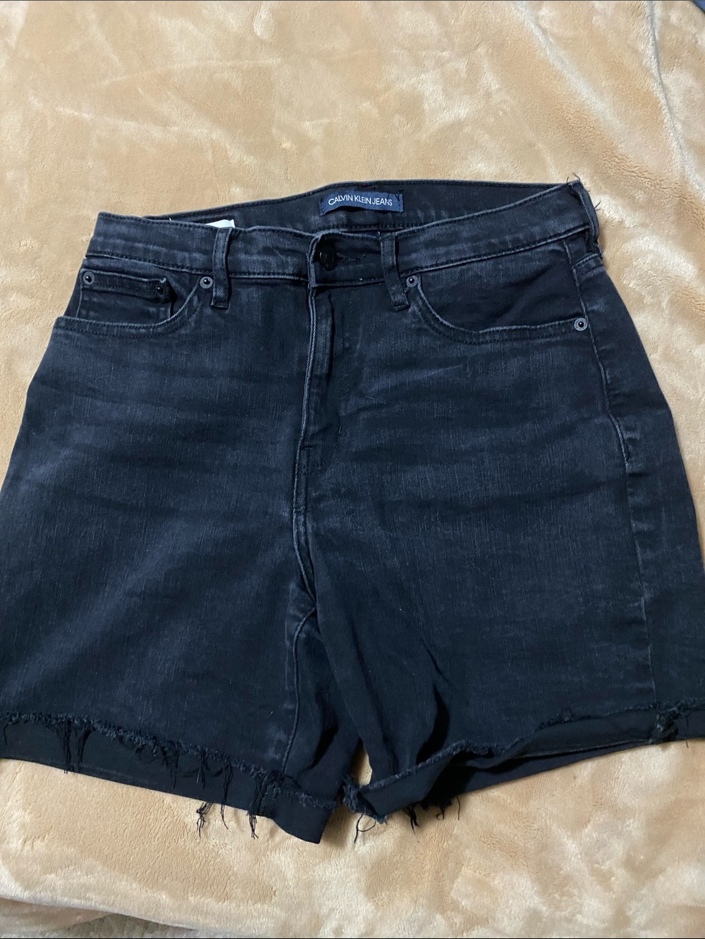 Calvin Klein Black Distressed Denim Shorts Sz 6